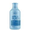 Frasco azul claro da linha Gold Black da Amend Cosméticos, contendo 300ml de Emulsão Neutralizante, com fórmula vegana e uso profissional.