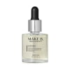 O produto mostrado na imagem é um elixir facial da marca Make B. Drops of Beauty. O frasco é de vidro transparente com um conta-gotas preto no topo. O rótulo do produto apresenta o nome "Make B." "Elixir Facial" e informações sobre o produto em português.