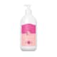 O produto apresentado é um frasco de 400 ml de um produto de cuidados pessoais da marca Cuide-se bem. O frasco é branco com um rótulo rosa destacando o nome "Doçura na Pessegura" e o texto "Loção desodorante hidratante".