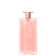 Frasco de perfume Idôle Lancôme de cor rosa claro, com tampa e corpo em formato retangular. Rótulo com nome da marca e informações do produto visíveis.