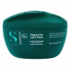 Embalagem verde escura em formato de pote contendo a inscrição "Reparative Light Mask" da marca Alfaparf Milano, um produto profissional para tratamento capilar.