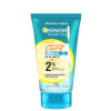 Gel de limpeza facial antiacne da marca Garnier Skinactive, em embalagem de tubo com 150g, com informações sobre sua fórmula com 2% de vitamina C e ácido salicílico.