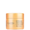 Frasco de máscara capilar Nutri Glow da marca Cadiveu Professional. O recipiente é redondo, com tampa dourada e rótulo com o nome do produto em azul e branco. A embalagem possui uma cor predominantemente laranja.
