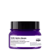 Frasco de máscara capilar profissional Keratin Alpha Sleek da L'Oréal Paris, com 250 ml de volume, em embalagem de vidro de cor roxa brilhante e tampa preta.