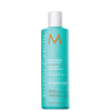 A imagem mostra o Shampoo Moroccanoil Hydration 250ml, um frasco plástico cilíndrico na cor turquesa e letras em branco, laranja e preto Também é mencionado que é indicado para todos tipos de cabelo e que é seguro para cabelos coloridos, sem alterar a cor