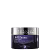 Frasco de creme facial Esthederm Intensive Hyaluronic, com embalagem preta e branca, destacando o nome da marca e os benefícios do produto, como redução de rugas e desidratação.