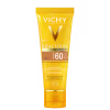 Tubo de protetor solar em gel-creme da linha Ideal Soleil da Vichy, com FPS 60 e embalagem amarela e preta. O produto promete proteção solar diária e uniformidade da pele.