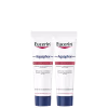 Dois tubos brancos da marca Eucerin contendo pomada reparadora Aquaphor, com rótulos azuis e vermelhos, para cuidados com pele seca e agredida.
