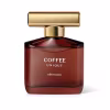 Frasco de perfume marrom com tampa dourada, exibindo o rótulo "Coffee Unique" da marca Oboticarío. O design é elegante e sofisticado, com uma aparência premium.