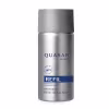 Refil de desodorante colônia Quasar Classic, de 100ml. Embalagem cilíndrica de metal prateado fosco com tampa superior da mesma cor. Rótulo azul e branco com o nome do produto "Quasar Classic Refil"