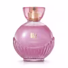 Fragrância Liz d'Essence, com formato arredondado e textura facetada em tom de rosa, contendo rótulo com o nome da marca em dourado.