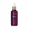 Embalagem em frasco de vidro roxo com conta-gotas dourado contendo sérum preenchedor de ácido hialurônico da linha Neo Dermo da marca Eudora, com informações sobre o produto em branco, dourado e azul impressas no rótulo.