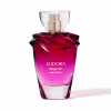 Frasco do desodorante colônia Eudora Magnific Pink Peônia, com design em formato de flor e coloração rosa vibrante, com rótulo destacado em dourado.