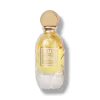 Frasco de vidro transparente com líquido amarelo com tampa dourada. Rótulo branco e dourado com a inscrição "O.U.i POUR LA MEDITERRANEE POUR FEMME". Cores predominantes são amarelo, branco e dourado.