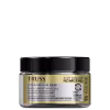 Frasco de máscara capilar intensiva da marca TRUSS Professional, com rótulo em preto e dourado destacando os benefícios de proteção contra danos químicos e restauração da fibra capilar.