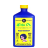 Frasco azul de 250 ml de shampoo reconstrutor de Óleo de Argan da marca Lola From Rio, com rótulo amarelo destacando os benefícios do produto para cabelos danificados.