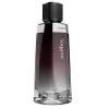 Vidro com degradê de preto e branco, detalhe prateado próximo à tampa preta e rótulo com letras cinza contendo 100ml de desodorante colônia Malbec Icon.