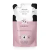 Refil em sachê rosa e branco com manchas pretas e ilustração de vaca contendo 350ml de loção hidratante corporal da marca Cuide-se Bem Deleite.
