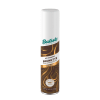 O produto apresentado é um shampoo a seco da marca Batiste. A embalagem é um frasco branco cilíndrico com o logotipo e nome da marca em verde, e informações sobre o produto em marrom. O frasco contém 120g de produto.