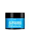 Embalagem preta e azul da marca Widi Care contendo "As Máscaras Super Poderosas Hidratação" em destaque, com informações sobre o produto em português.
