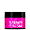 Embalagem preta e rosa com o texto "As Máscaras Super Poderosas Nutrição" da marca Widi Care, contendo 300g do produto.