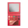 Paleta de maquiagem multifuncional Dose de Cor Quem Disse, Berenice? em estojo vermelho com espelho, contendo 10 sombras em tons de rosa, laranja, verde, roxo e marrom, além de um blush em tons de rosa e marrom.