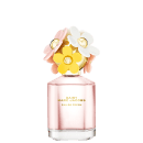 Frasco de perfume Daisy Marc Jacobs Eau So Fresh, com tampa decorada com flores coloridas em tons de rosa, amarelo e branco, em fundo branco.