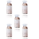 Cinco frascos de tratamento instantâneo da marca Braé, com rótulos brancos e tampas rosadas. Cada frasco contém 13 ml do produto "Revival" da marca.