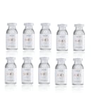 Dez frascos de ampola da linha Soul Color da marca Braé, contendo um líquido incolor. Cada frasco possui um rótulo branco com o nome da linha e da marca impressos em laranja.