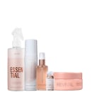 Conjunto de produtos da marca Braé, incluindo leave-in, máscara, óleo, ampola Revival e leave-in Essential.