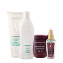 Produtos da marca Senscience: condicionador Silk Moisture, shampoo Silk Moisture, máscara Inner Restore Intensif e tratamento de cor True Hue Color.