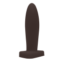 Plug anal marrom escuro com formato alongado e pontudo, projetado para uso pessoal discreto e prazeroso.