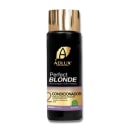 condicionador da linha "Perfect Blonde" da marca Adlux Cosméticos. A embalagem é um frasco preto com detalhes dourados, contendo 300ml do produto. O rótulo exibe o nome "Perfect Blonde" e indica que o condicionador é destinado a cabelos loiros.