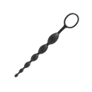 Trata-se de um acessório íntimo de silicone preto com formato ondulado e alça. O produto possui design discreto e minimalista, adequado para uso pessoal.