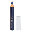 A imagem mostra o lápis sombra em um tom azul. Ao lado está a tampa transparente do produto.