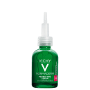 Frasco de sérum Normaderm Probio-BHA da Vichy, com embalagem verde e branca, contendo informações sobre o produto anti-imperfeições.