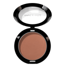 A imagem mostra um blush compacto da marca Wet n Wild. O estojo é redondo e preto, com detalhes brilhantes que parecem listras gravadas ao redor da borda.