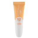 A imagem mostra uma embalagem de balm labial metade branca, inclusive a tampa e metade laranja.