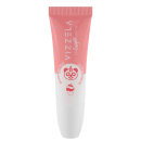 A imagem mostra uma embalagem de balm labial metade branca, inclusive a tampa e metade rosa.