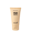 A imagem mostra o Gel Fixador Head Lock da marca Keune, com embalagem de cor bege. Traz o nome "Head Lock" em letras pretas, descrito como "Medium high-shine gel" (Gel de brilho médio). O logotipo da Keune aparece na parte inferior.