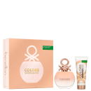 Eau de Toilette 80ml + Creme Corporal 75 ml ao lado da caixa da embalagem.