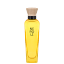 O frasco possui um formato cilíndrico e uma tampa de madeira. A embalagem é simples e elegante, com uma aparência sofisticada e cor amarela vibrante.