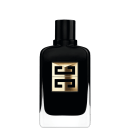 O frasco possui um design elegante e minimalista, com uma cor predominantemente preta e detalhes em dourado. O rótulo exibe o logotipo da marca Givenchy em destaque, com uma composição geométrica em preto e dourado.
