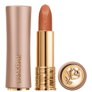 Produto de batom da marca Lancôme, com embalagem dourada e rosa, exibindo o nome da marca e o nome do produto "Lancome" em relevo. O batom possui uma cor laranja vibrante.