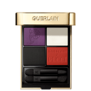 Paleta de sombras Guerlain x Pucci Ombres G, com quatro tons em embalagem dourada e preta. Inclui tons de roxo, preto, branco e laranja, além de dois pincéis aplicadores
