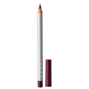 Lápis de maquiagem com corpo branco e ponta marrom, embalado em tubo vermelho. O lápis possui um design simples e minimalista, com o nome da marca impresso no corpo.