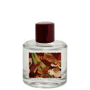 Frasco de perfume Phebo Orquídea Nativa, com tampa vermelha e rótulo com ilustrações em tons de marrom e verde, apresentando informações sobre o produto.