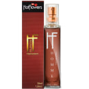 A imagem mostra o Perfume Masculino HF Homme da marca HotFlowers e sua caixa ao lado.