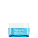 Embalagem de vidro azul transparente em formato de pote redondo com tampa branca. Rótulo branco com o nome "Neutrogena Hydro Boost Water Gel Hidratante".
