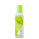 A imagem mostra  o Shampoo Deva Curl Low-Poo Original 120ml.  O frasco é de plástico, com a parte superior verde e a parte inferior branca. As informações no rótulo indicam que o produto é 100% livre de sulfatos, parabenos e silicone.